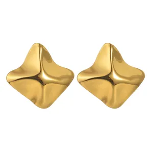 Boucles d'Oreilles Minimalistes en Acier Inoxydable Géométriques Irrégulières Plaquées Or 18K Bijoux d'Oreille Étoile Vague pour Femme Mode