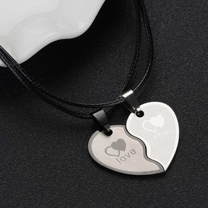 Stainless Steel Heart Stitching Couple Necklace Set Love You Letter Pendant Minimalist Wax Cord Jewelry For Anniversary