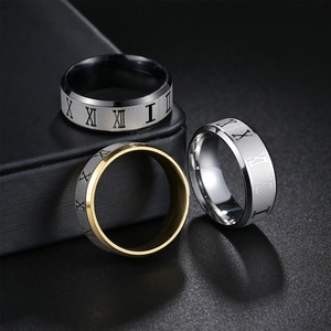 8mm stainless steel roman numeral rings in silver, gold and black matte finishes