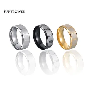 Fashion Stainless Steel Roman Numeral Ring 8mm Width Simple Band Ring For Men Women Unisex Commuting Jewelry Finger Ring