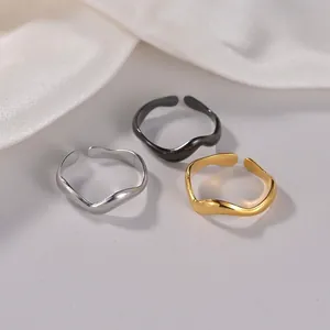 Irregular wave titanium steel open rings in gold silver and black colors set