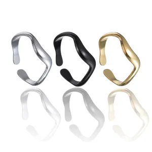 Minimalist Irregular Wave Stainless Steel Open Ring For Women Adjustable Niche Ins Style Fashion Jewelry Finger Ring