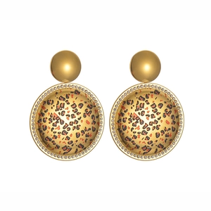 Vintage round leopard print earrings in gold stainless steel with sparkling rhinestones