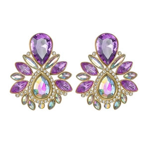 Elegant vintage pear-shaped purple crystal drop earrings with teardrop rhinestones