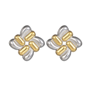 Minimalist square twisted hoop earrings in two-tone gold and silver metallic finish