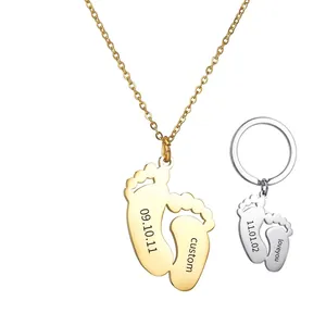 Collier Pendentif Empreintes de Bébé en Acier Inoxidable Cadeau Commémoratif Mère Nouveau-né Bijoux de Mode Simple Chaîne en O Femme