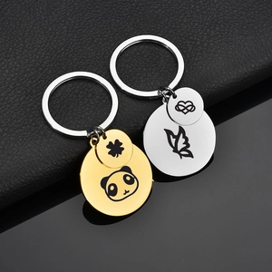 Minimalist gold and silver polished stainless steel keychains with laser engraved charms