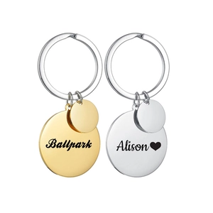 Custom polished stainless steel keychains with gold and silver round pendant engravings