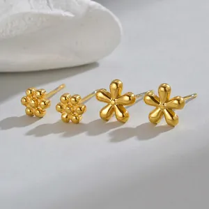 Orecchini minimalisti a lobo in oro a forma di fiore in acciaio al titanio lucido