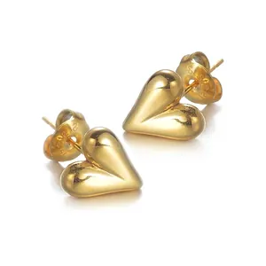 3D Minimalist Heart Stud Earrings 18K Gold Plated Stainless Steel Stereoscopic Love Earrings For Women Fashion Jewelry Gift