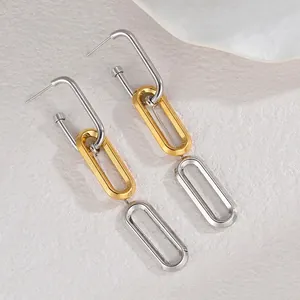 Orecchini a sospensione geometrici bicolore in acciaio inossidabile per donna