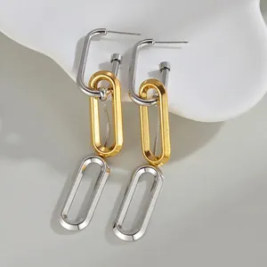 Orecchini pendenti geometrici bicolore in acciaio inossidabile oro e argento