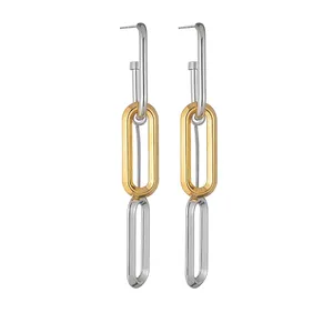 Orecchini Pendenti Geometrici Moderni in Acciaio Inossidabile Misti Oro Argento Maglia Ovale Pendenti per Donna Gioielli di Moda