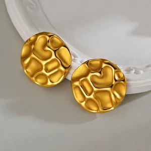 Vintage style 18K gold plated stainless steel stud earrings with irregular hammered texture