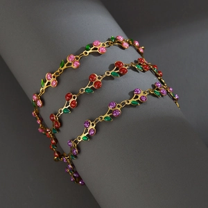 Bracciale Con Ciondolo Ciliegia In Acciaio Inossidabile Placcato Oro Gioielli Frutta Smalto Glitter Per Donne Ragazze Regolabile