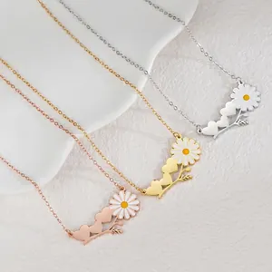 Colliers en acier inoxydable avec pendentif marguerite et cœur en rose, or et argent