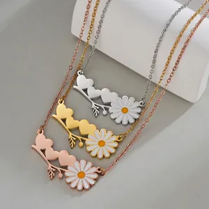 Collier cœur marguerite minimaliste en acier inoxydable, options argent, or et rose