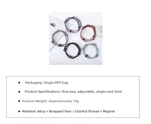 Detail of adjustable magnetic heart bracelets with braided cord in various colors