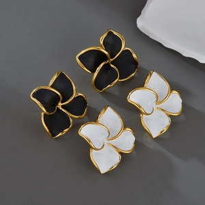 Boucles D Oreilles Fleurs Acier Inoxydable Plaqué Or Pétales Texturés Bijoux De Mode Élégants Pour Femmes Quotidien