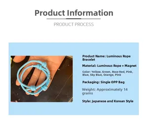 Vue détaillée du bracelet tressé lumineux avec fermoir magnétique et infos de poids