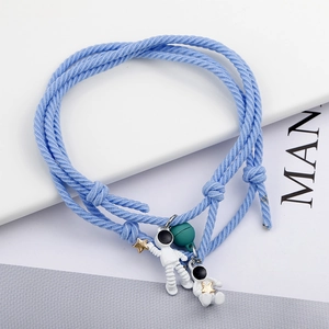 Astronaut couple woven bracelets in sky blue with adjustable rope for best friends
