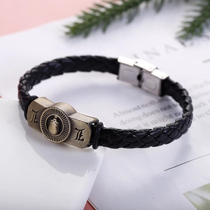Vintage Men Braided PU Leather Bracelet Stainless Steel Watch Buckle Alloy Embossed Metal Plate Punk Gothic Jewelry Wristband