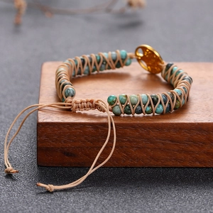 Handgefertigtes Lebensbaum Perlenarmband, zweilagig gewebt mit verstellbarem Kordelzug Design