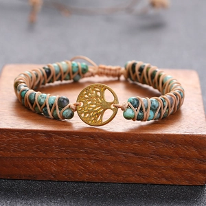 Lebensbaum Naturstein Geflochtenes Armband Zweilagig Perlen Verstellbar Boho Yoga Schmuck Geschenk Für Damen Herren