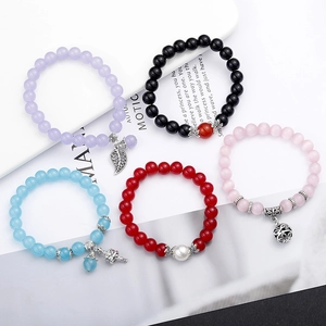 Bracciale di Perline in Pietra Occhio di Gatto Fatto a Mano Con Ciondolo a Foglia in Lega Bracciale Retrò Charm per Donna Studente