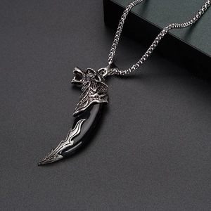 Vintage Stainless Steel Pendant Necklace Punk Gothic Wolf Head Cross Dragon Reaper Hip Hop Jewelry For Men Women