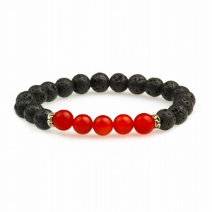 Detail von 8mm Lavastein Perlen und roten Tigerauge Steinen auf Yoga Armband
