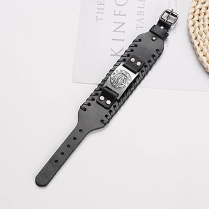 Bracelet viking en cuir noir avec totem de l'Œil d'Horus et sangle à boucle réglable robuste