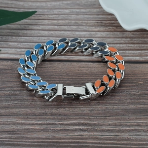 Men's Punk Cuban Link Chain Bracelet Polished Alloy Multi Color Enamel Splicing Hip Hop Streetwear Biker Jewelry Gift