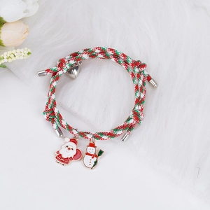 Bracelets de couple magnétiques cœur de Noël avec breloques Père Noël en émail