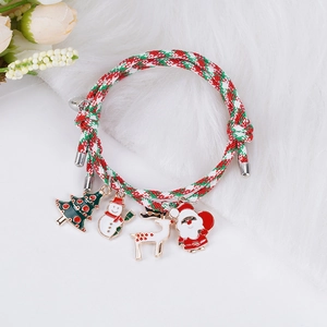 Bracelets de Couple Cœur Magnétique de Noël Alliage Pendentif Père Noël Renne Bonhomme de Neige Sapin Corde Tissée Bijoux Assortis
