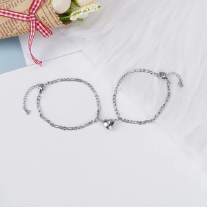 Minimalist Stainless Steel Alloy Bracelets Magnetic Heart Charm Adjustable Link Chain Fashion Jewelry Gift For Lovers