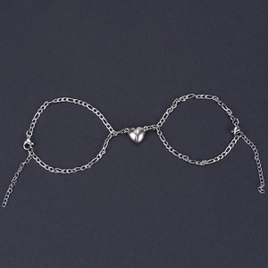 Minimalist silver magnetic heart bracelets with Figaro chain for couples and best friends