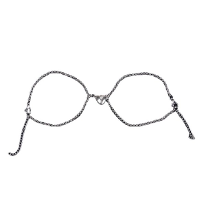 Minimalist magnetic couple heart bracelets in silver alloy finish for men and women