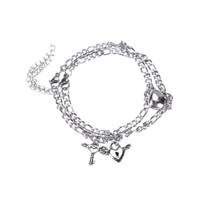 Ensemble de bracelets de couple avec cadenas en forme de cœur et clé en argent