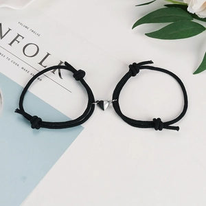 Magnetic Heart Mutual Attraction Adjustable Braided Rope Jewelry For Lovers Simple Alloy Heart Woven Bracelet Gift