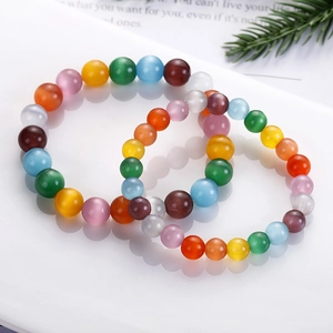 Minimalist Natural Stone Cat Eye Bead Bracelet For Men Women Handmade Colorful Round Bead Elastic Bracelet Fashion Jewelry