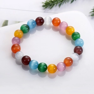 Handmade colorful cat eye stone beaded bracelet with vibrant natural cat eye effect beads