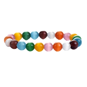 Fashionable unisex multi-color cat-eye stone beaded bracelet on white background