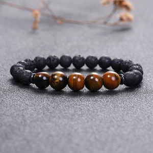 Pulsera de Energía Yoga con Ojo de Tigre 8mm y Cuentas de Piedra Volcánica