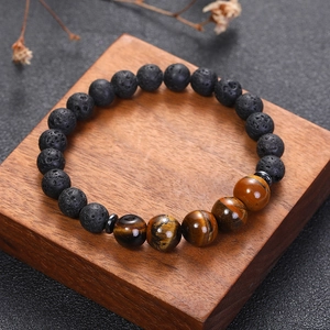 Pulsera de Cuentas de Piedra de Ojo de Tigre y Lava Natural Unisex Sanación Energía Yoga Elástica Cuentas de Piedra Joyería de Moda Regalo de Cumpleaños Artesanal