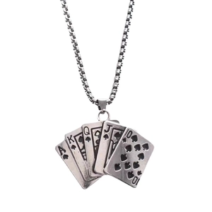 Hip hop royal flush poker cards pendant necklace in vintage stainless steel style