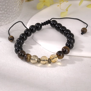 Vintage Citrine and Hematite beaded energy bracelet with adjustable black cord