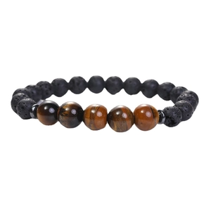 Pulsera de energía yoga de ojo de tigre y piedra de lava con cuentas negras