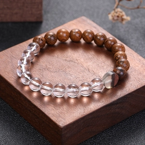 Bracelet chic en bois de wengé et perles de cristal pour hommes et femmes sur support