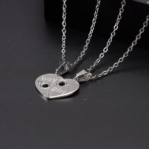 Stainless Steel Couple Puzzle Heart Necklace Interlocking Pendant Necklaces Engraved Romantic Jewelry For Men And Women
